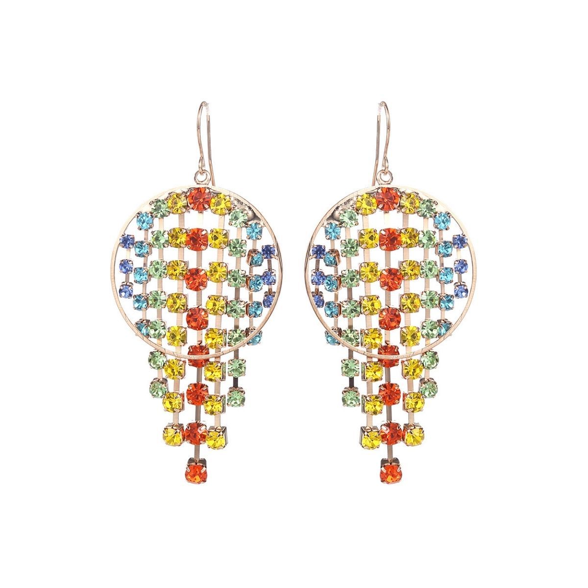 Rainbow Fringe Circle Earrings