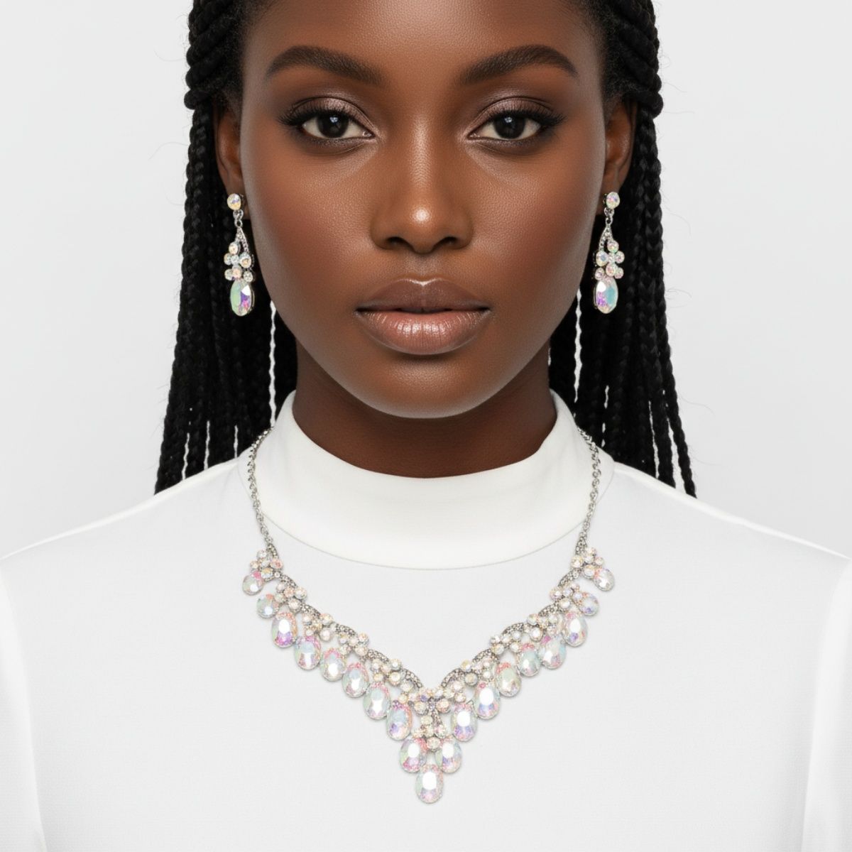 Collar Dramatic Silver Oval Aurbo Crystal Necklace