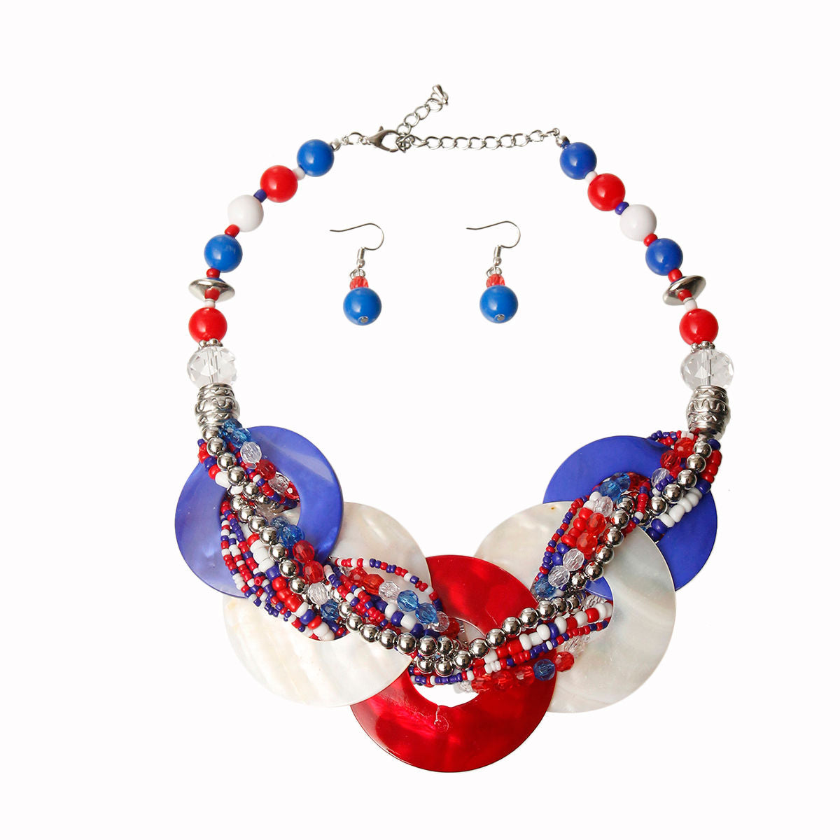Patriotic Beaded Shell Disc Necklace