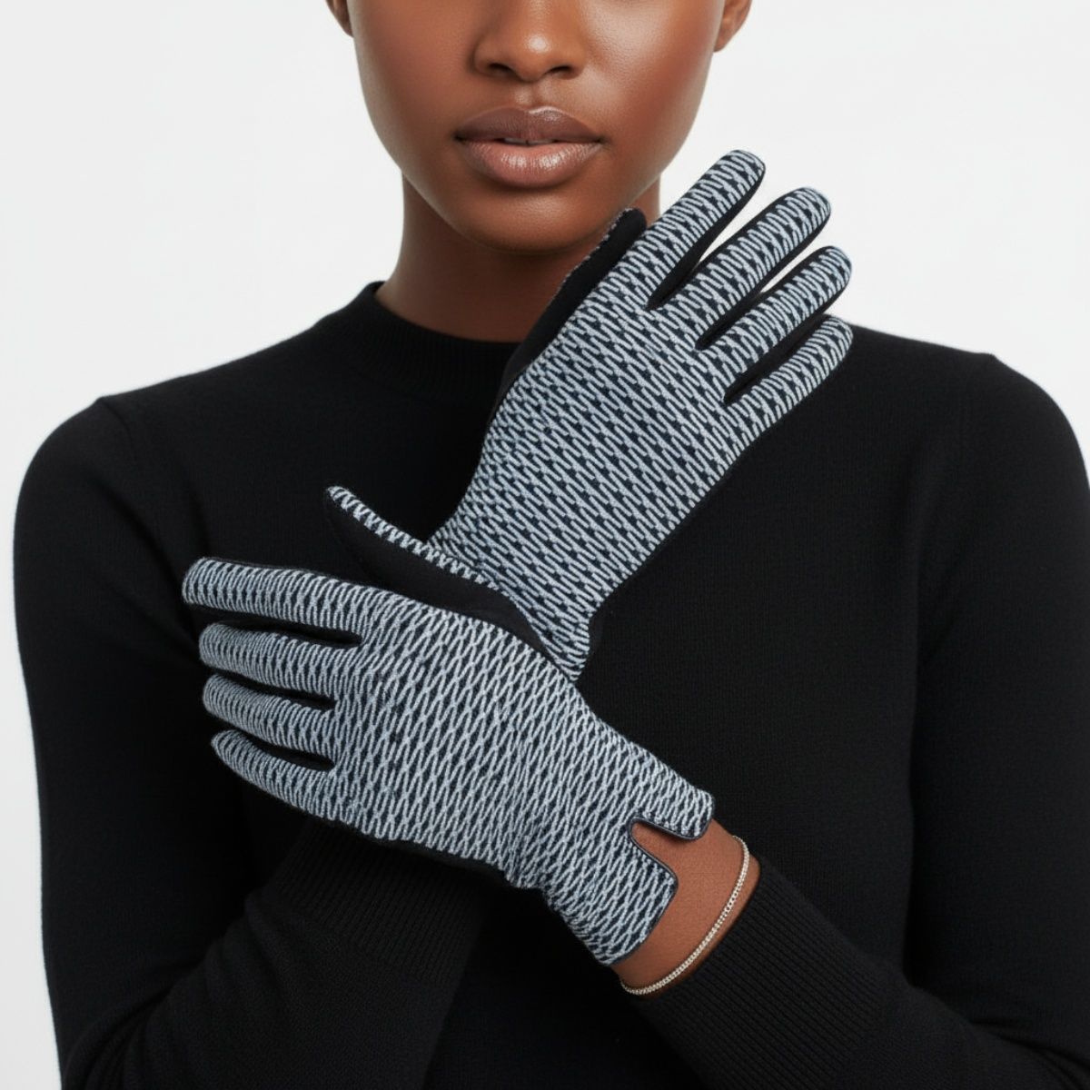 Blue Navy Cross Wavy Touchscreen Winter Gloves