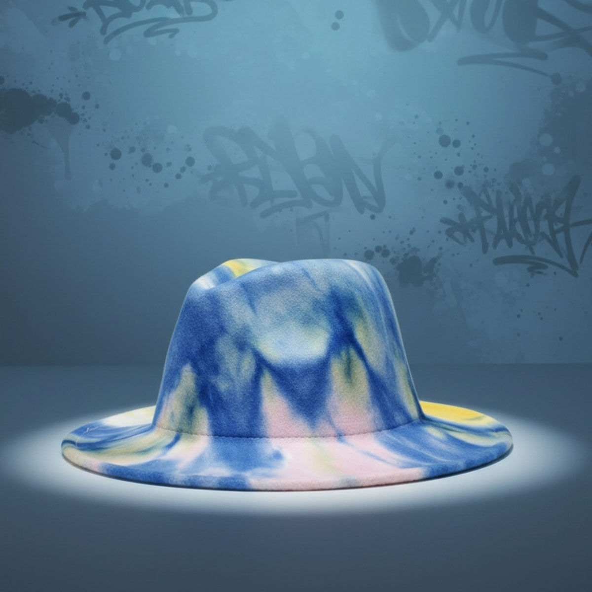Fedora Blue Pink Yellow Tie Dye Fashion Hat for Women