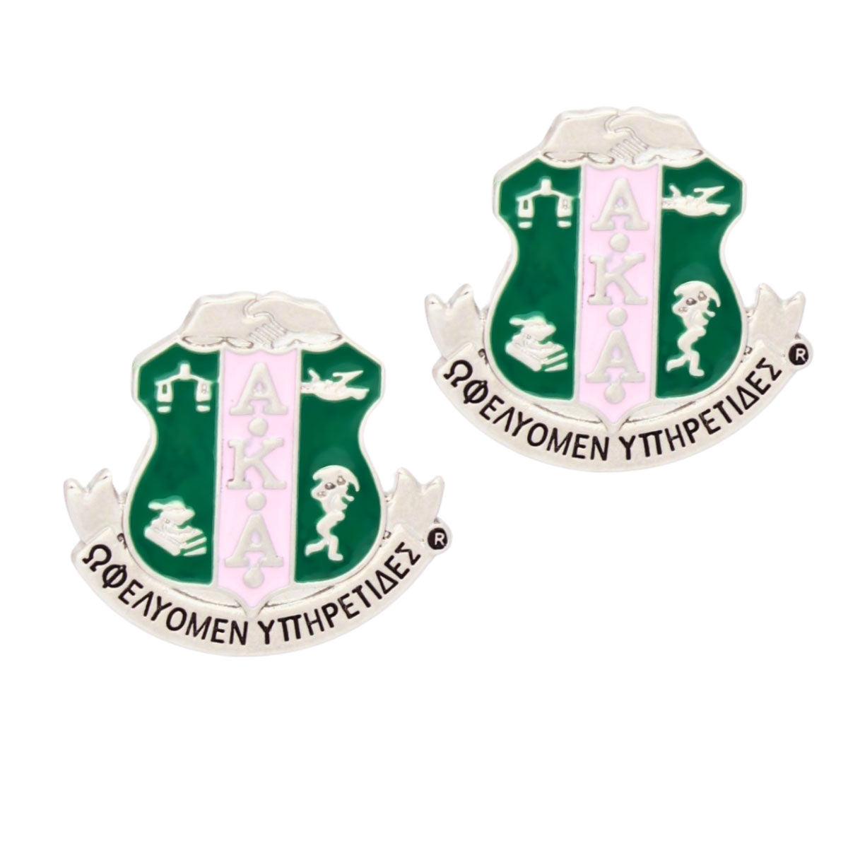 AKA Pink Green Crest Studs