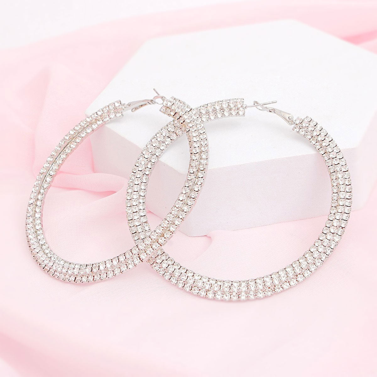 Hoops Iced Silver Stacked 80mm Earrings for Women