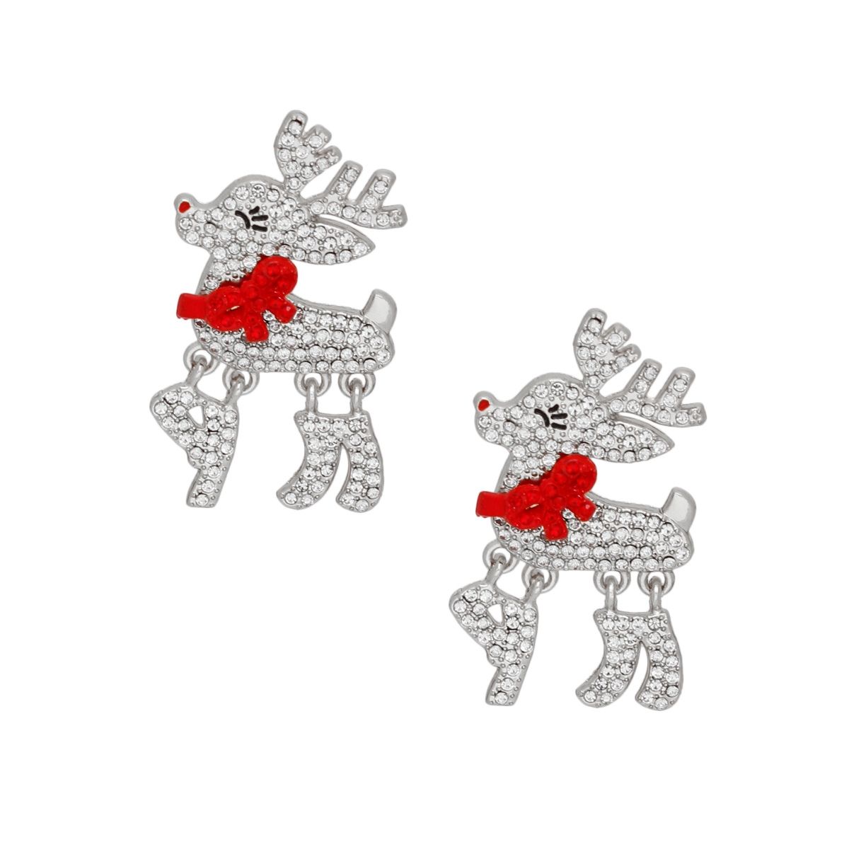 Dangle Adorable Reindeer Glam Xmas Silver Earrings