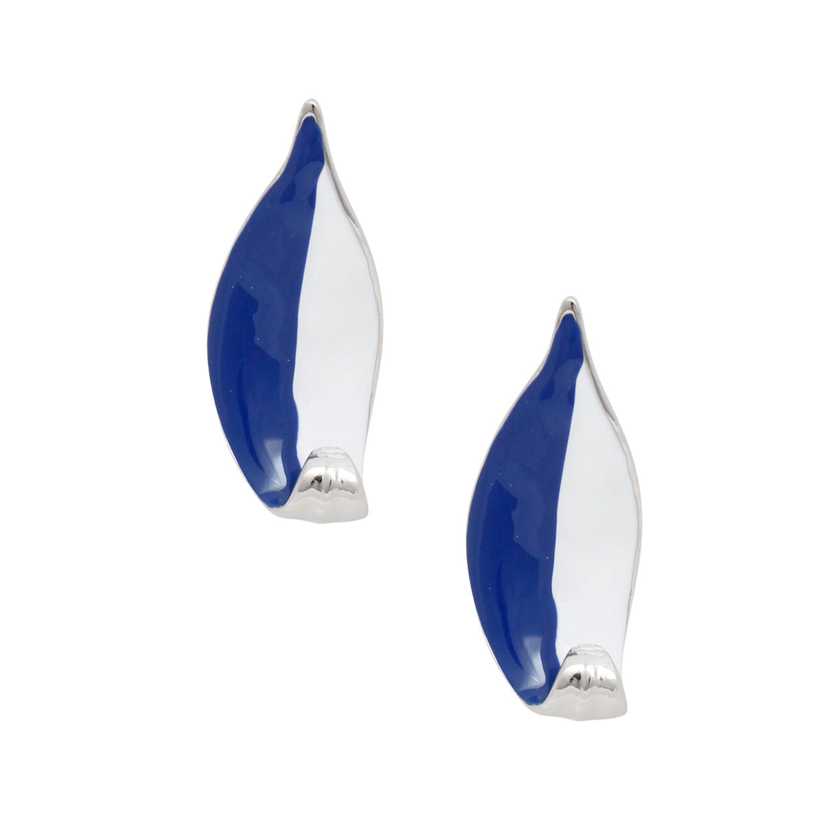 ZPB Sorority Curved Leaf Blue White Painted Studs