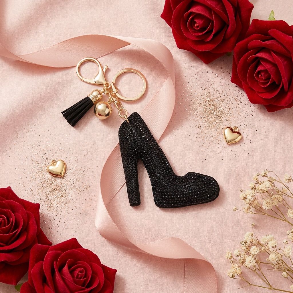 Keychain Black High Heel Sparkle Purse Charm