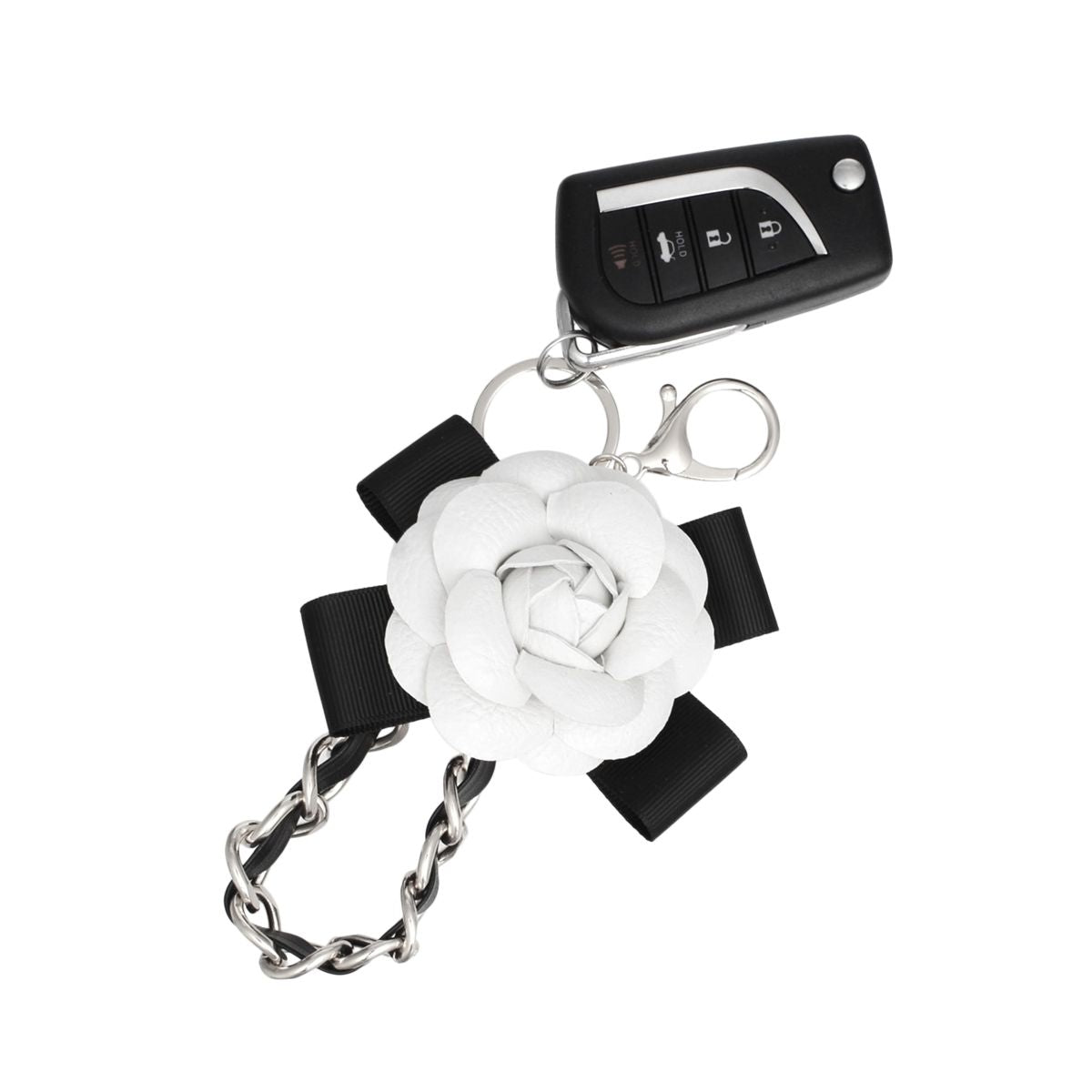 Keychain White Camellia Silver Chain Handbag Clip