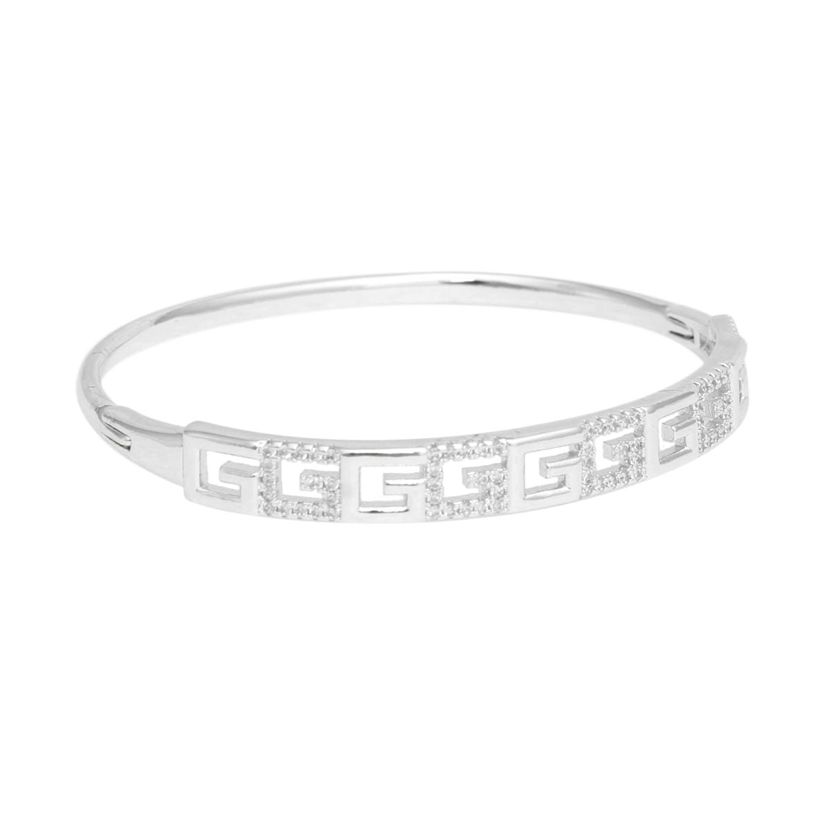 Bangle Sleek Classic Greek G Pave Silver Bracelet