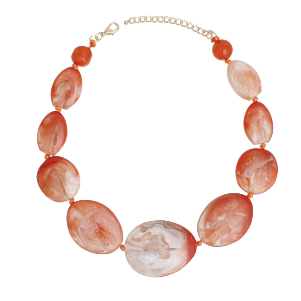 Collar Orange Marbled Chunky Oval Bead Necklace