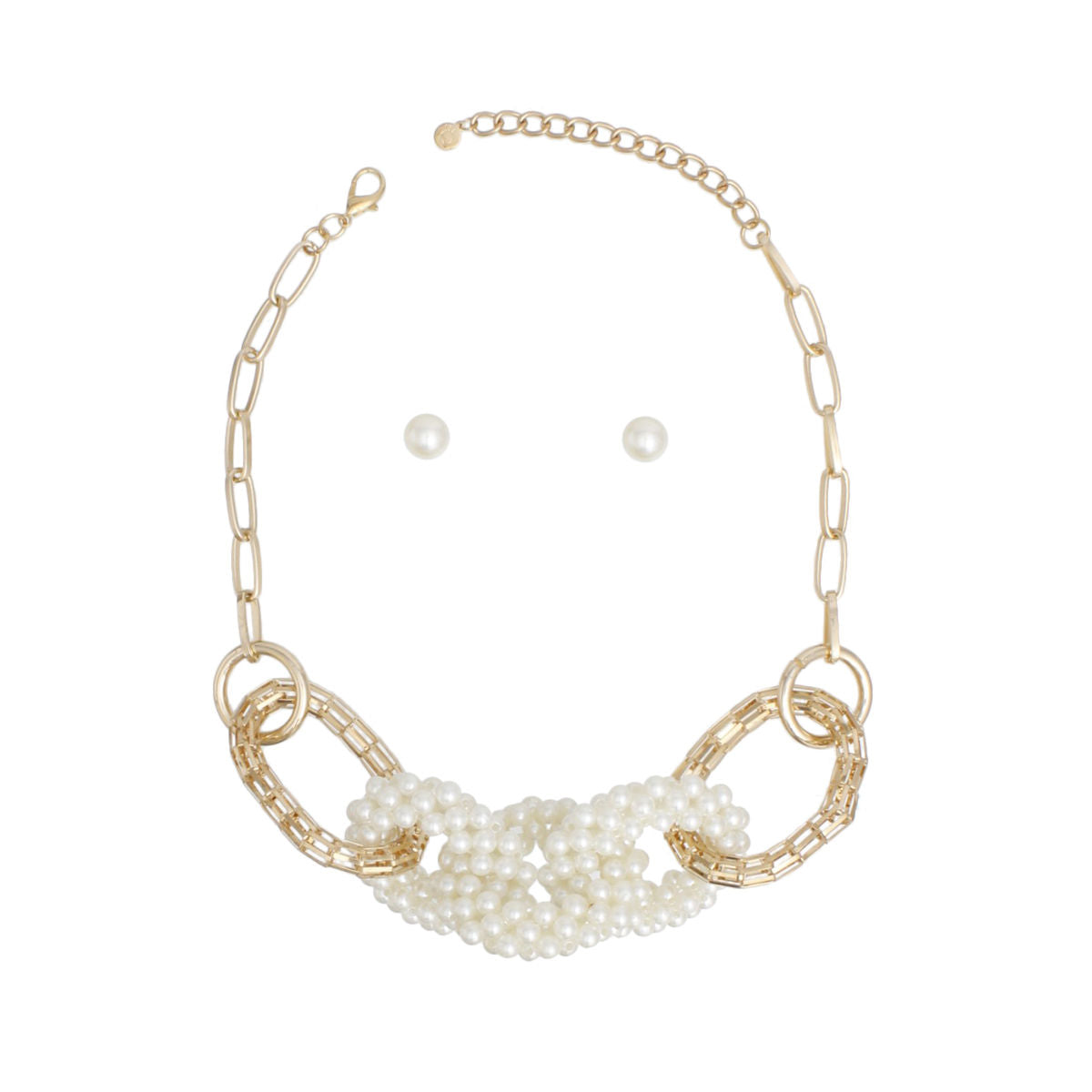 Chain Chunky Gold Cream Pearl Links Necklace