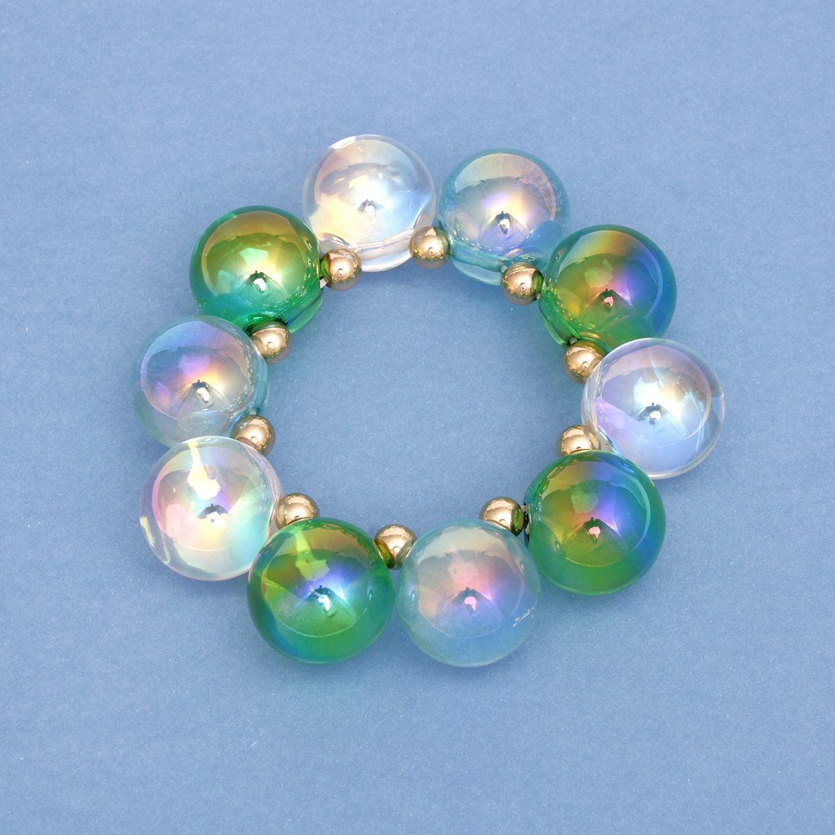 Bracelet Blue Green Iridescent Bubble Ball Bead