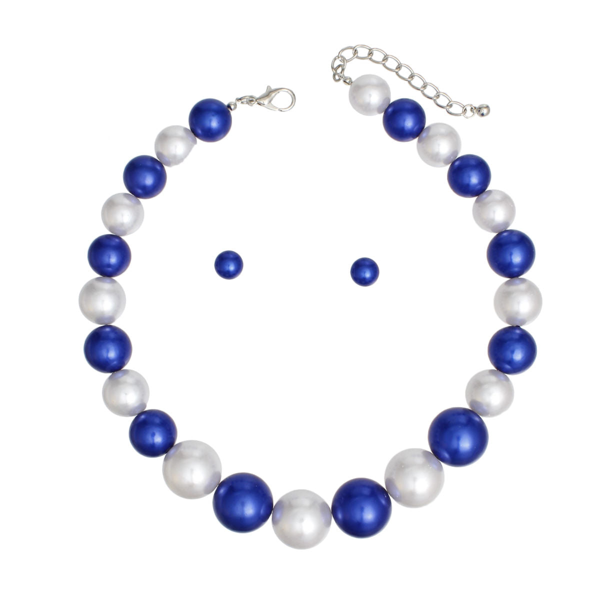 ZPB Blue White Single Strand Chunky Pearl Necklace