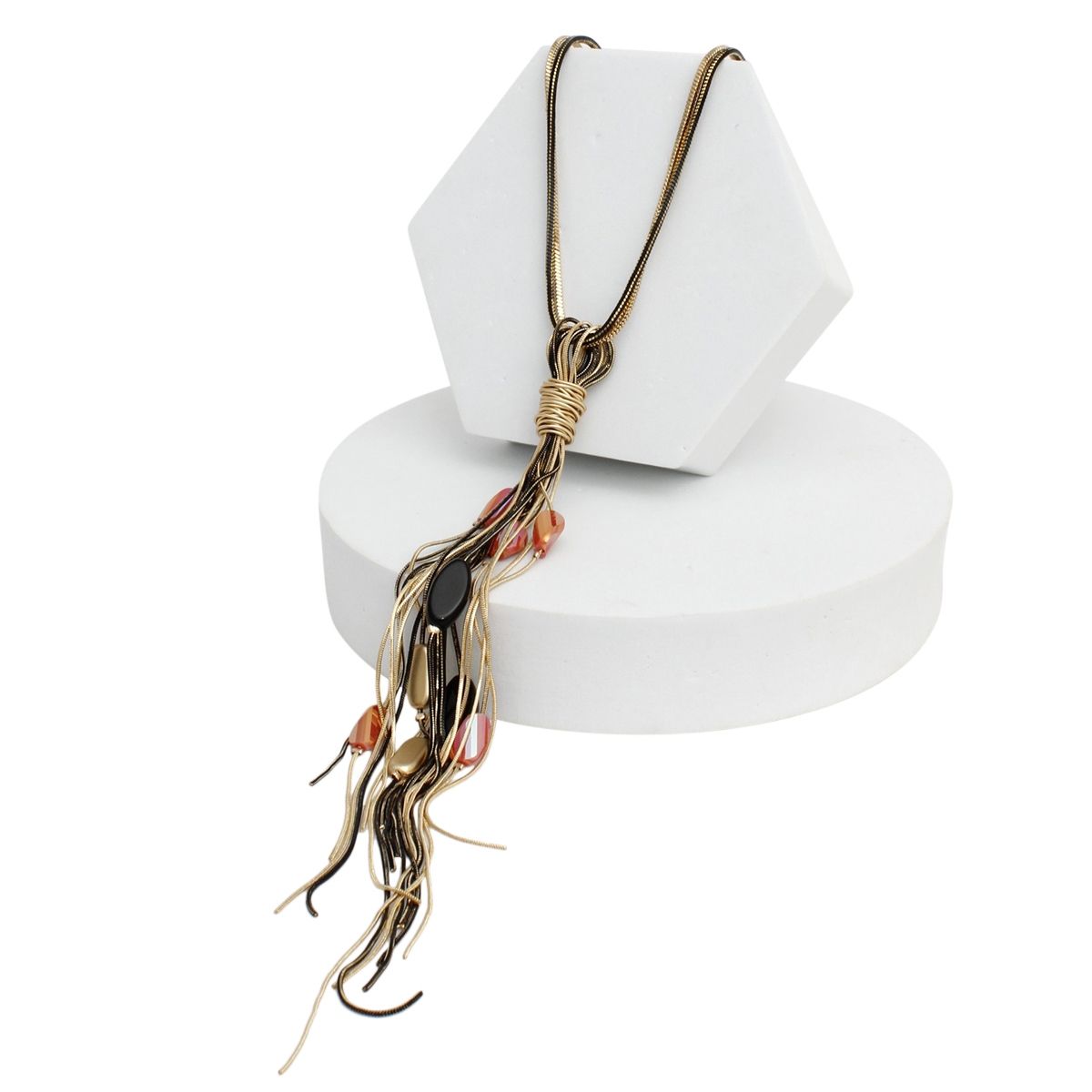 Tassel Gold and Black Snake Chain Bead Necklace