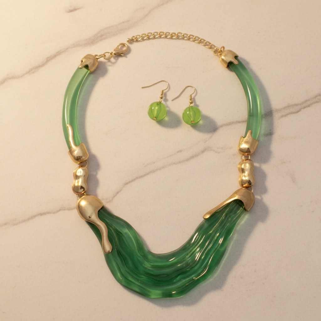 Bib Transparent Green Melted Design Necklace