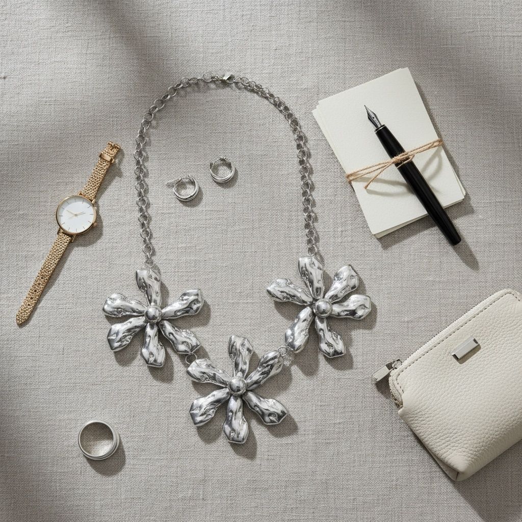 Bib Silver Chunky Floral Organic Petal Necklace