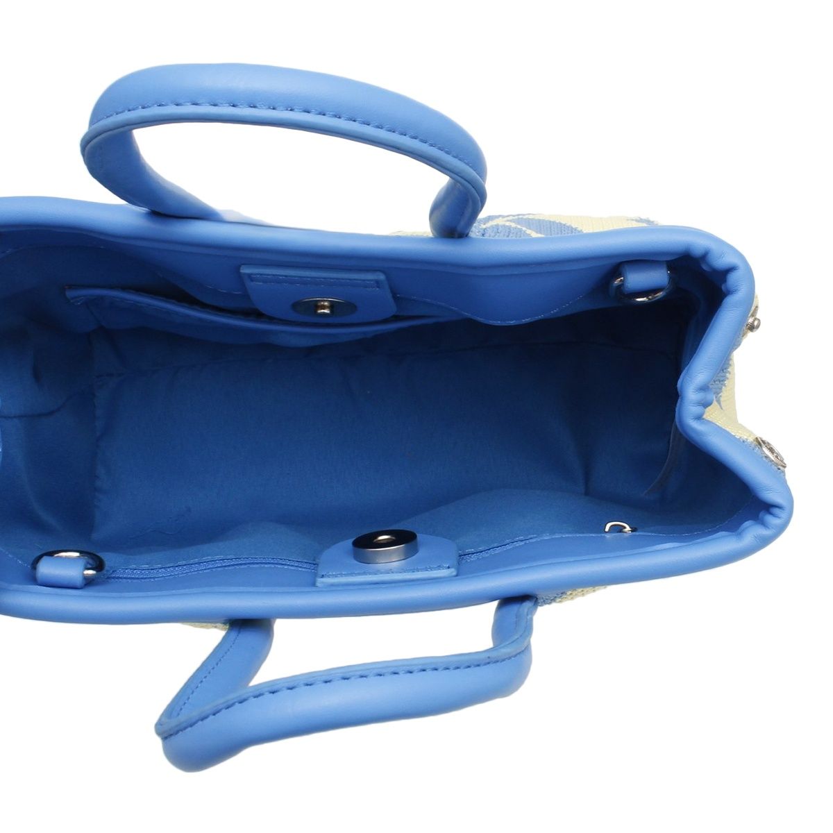 Top Handle Blue Harlequin Detail Square Handbag