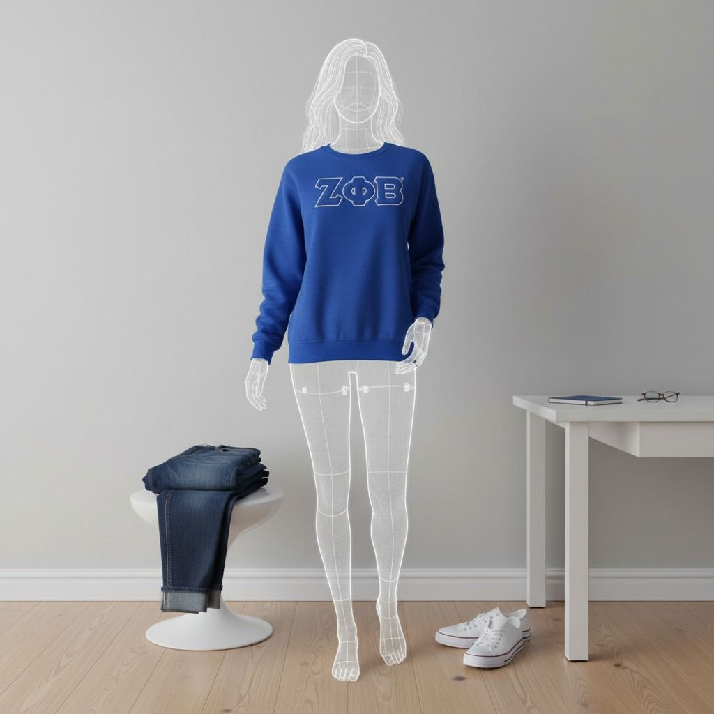ZPB Greek Gear L Blue Embroidered Crew Sweatshirt