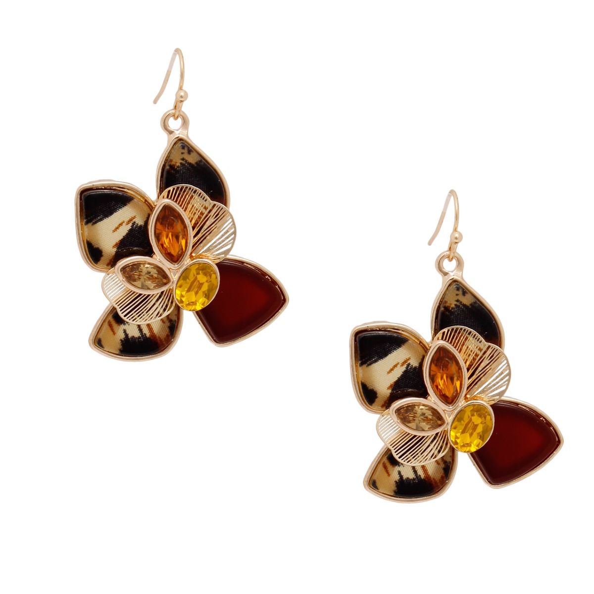 Fish Hook Leopard Die Cut Flower Artisan Earrings