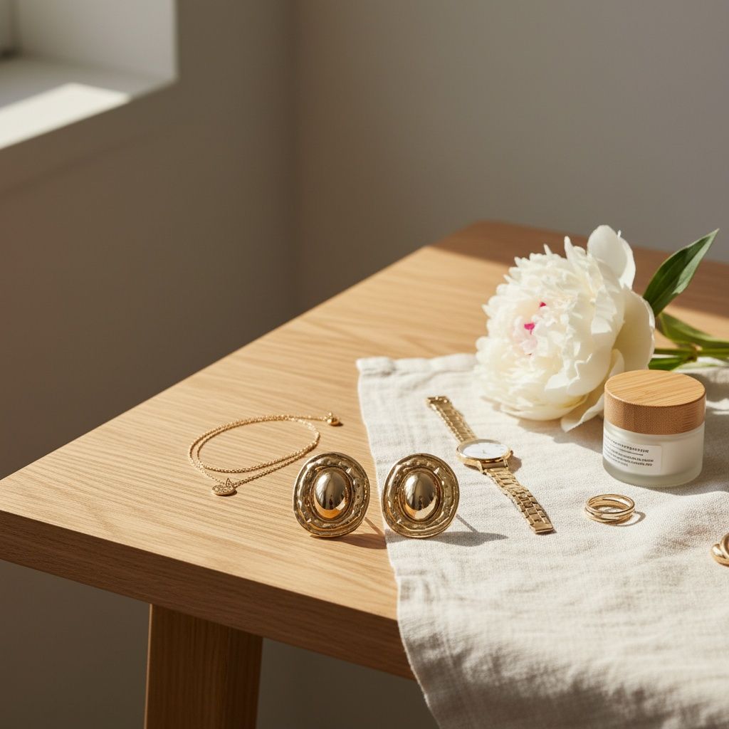 Stud Gold Organic Oval Domed Metal Earrings