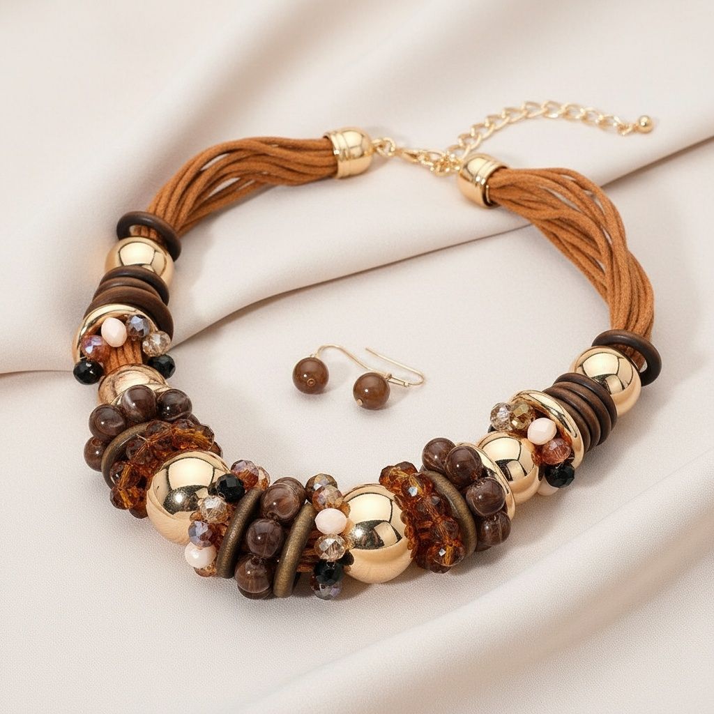 Collar Earthy Artisan Brown Leather Wood Necklace