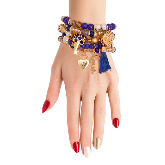 Blue Glass Bead Love Charm Bracelets