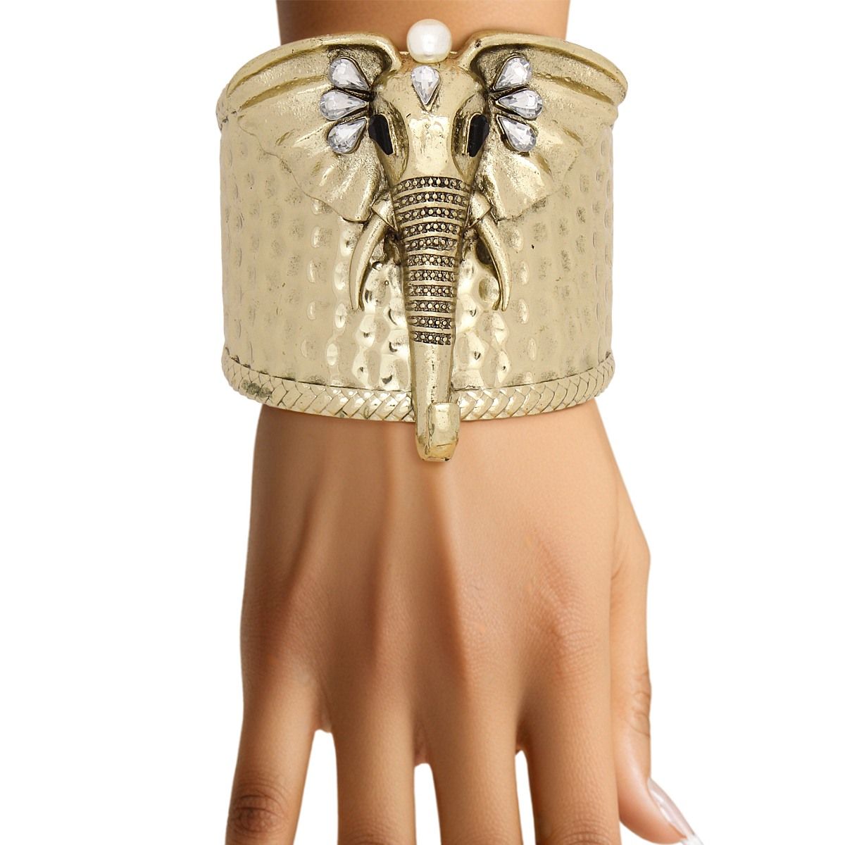 Cuff Burnished Gold Elephant Pearl Bracelet