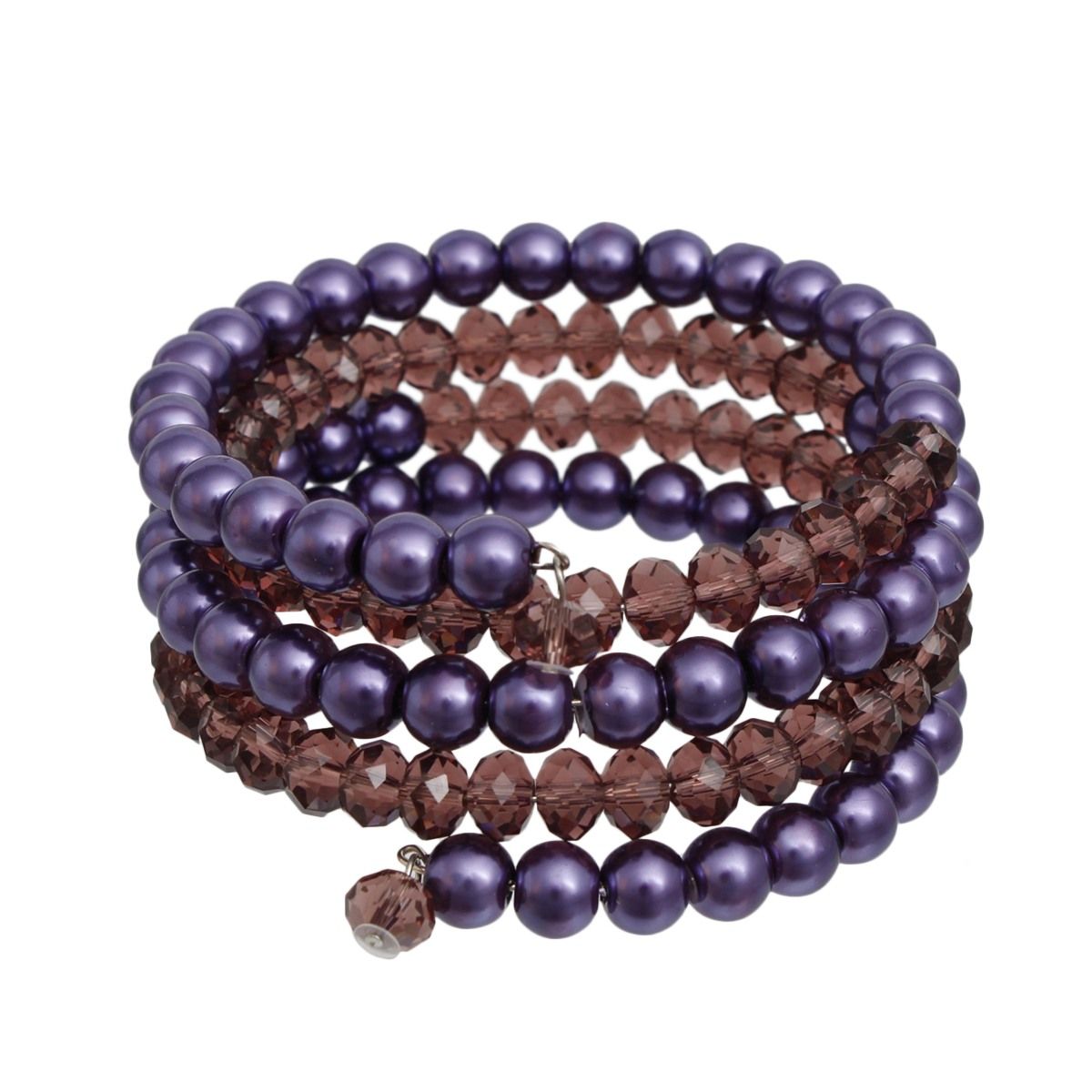 Coiled Purple Pearl Glass Bead Wrap Bracelet Women