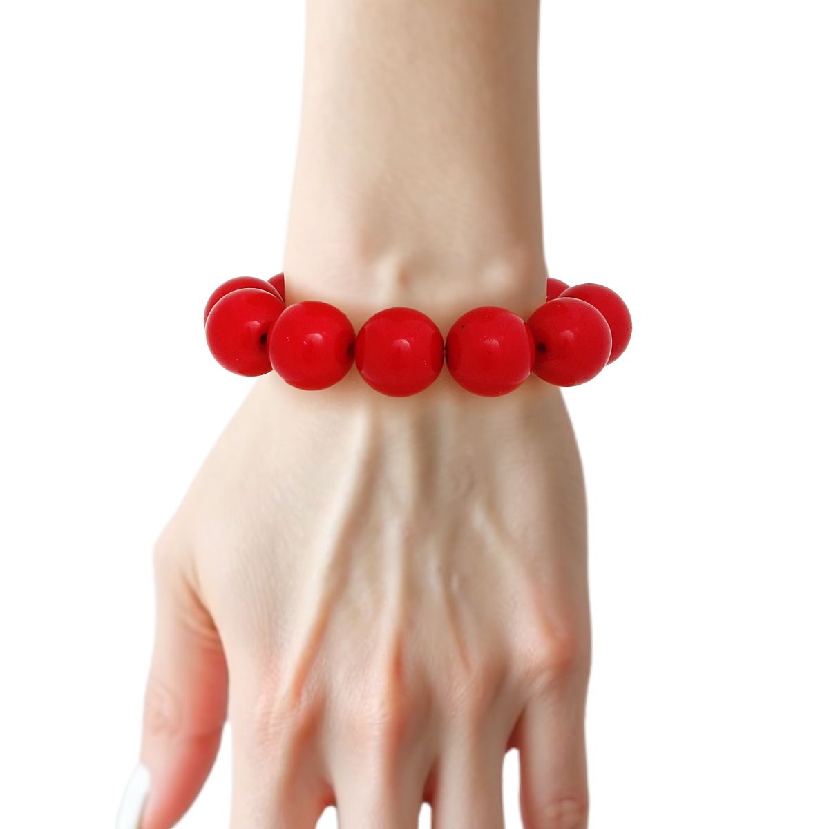 Bracelet Red Ball Bead Stretch for Women