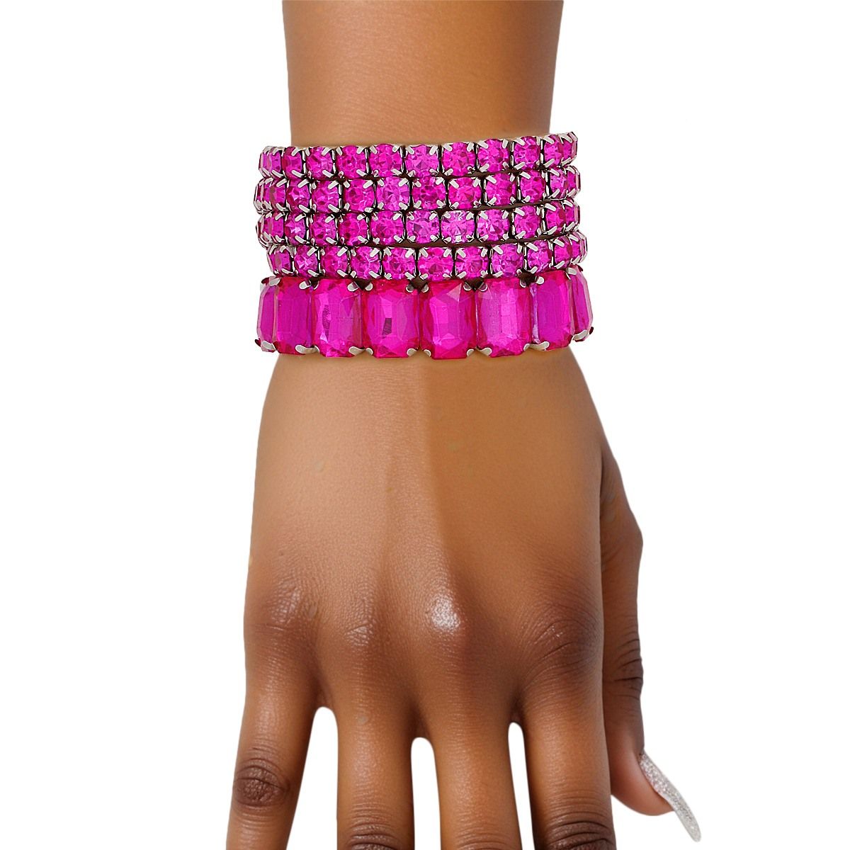 Tennis Bracelets Fuchsia Crystal Silver Set Women
