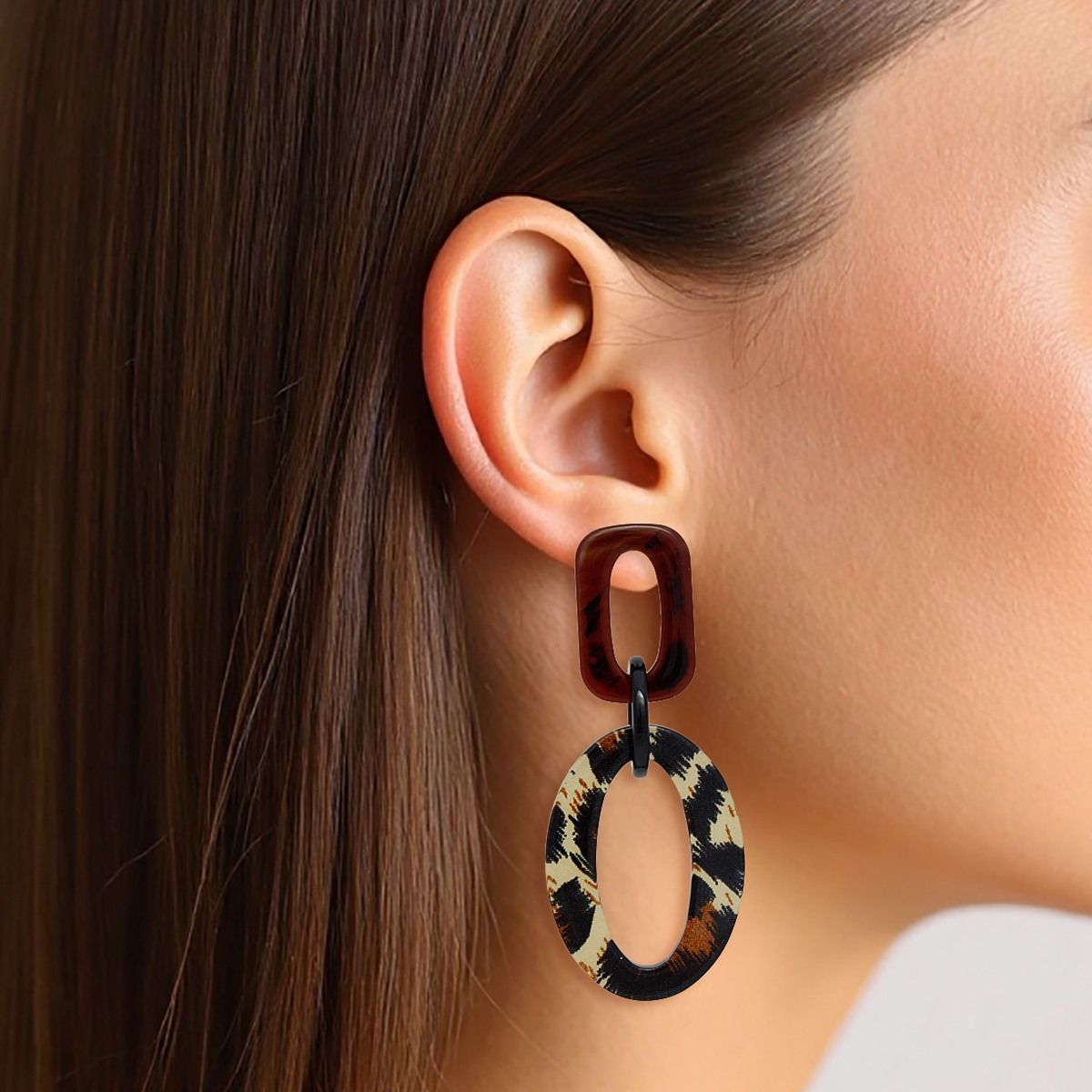 Drop Jungle Chic Leopard Print Geometric Earrings