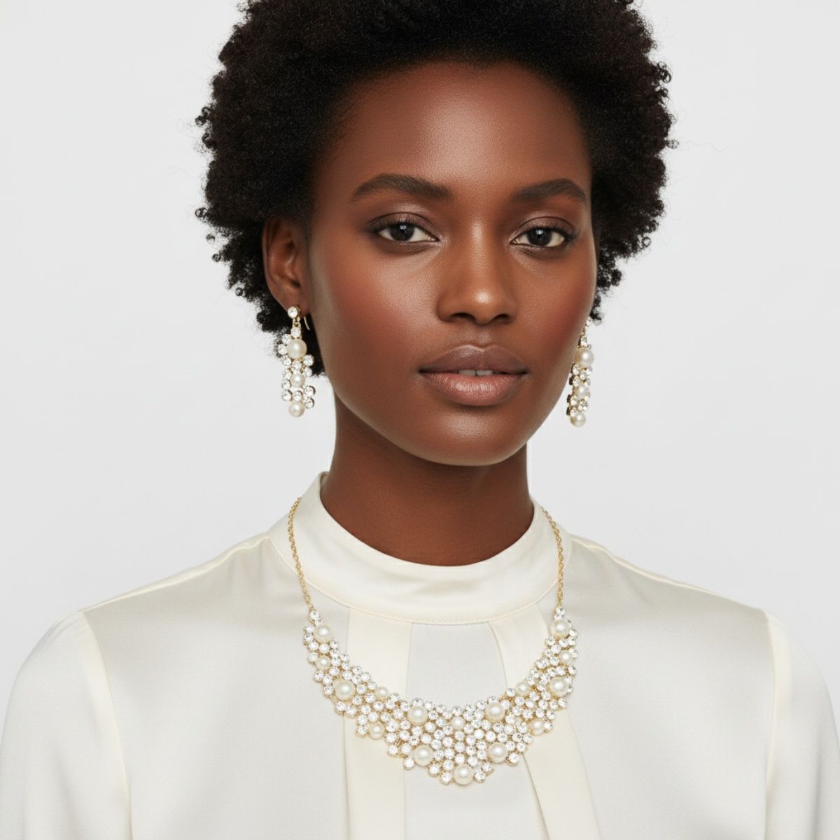 Bib Wedding or Event Gold and Pearl Rigid Necklace