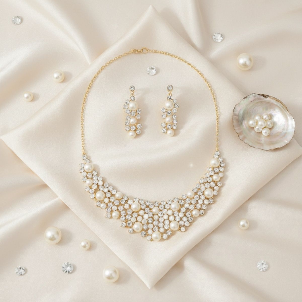 Bib Wedding or Event Gold and Pearl Rigid Necklace