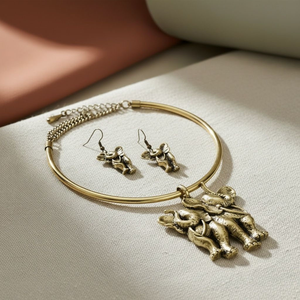 Pendant Burnished Gold Double Elephant Choker