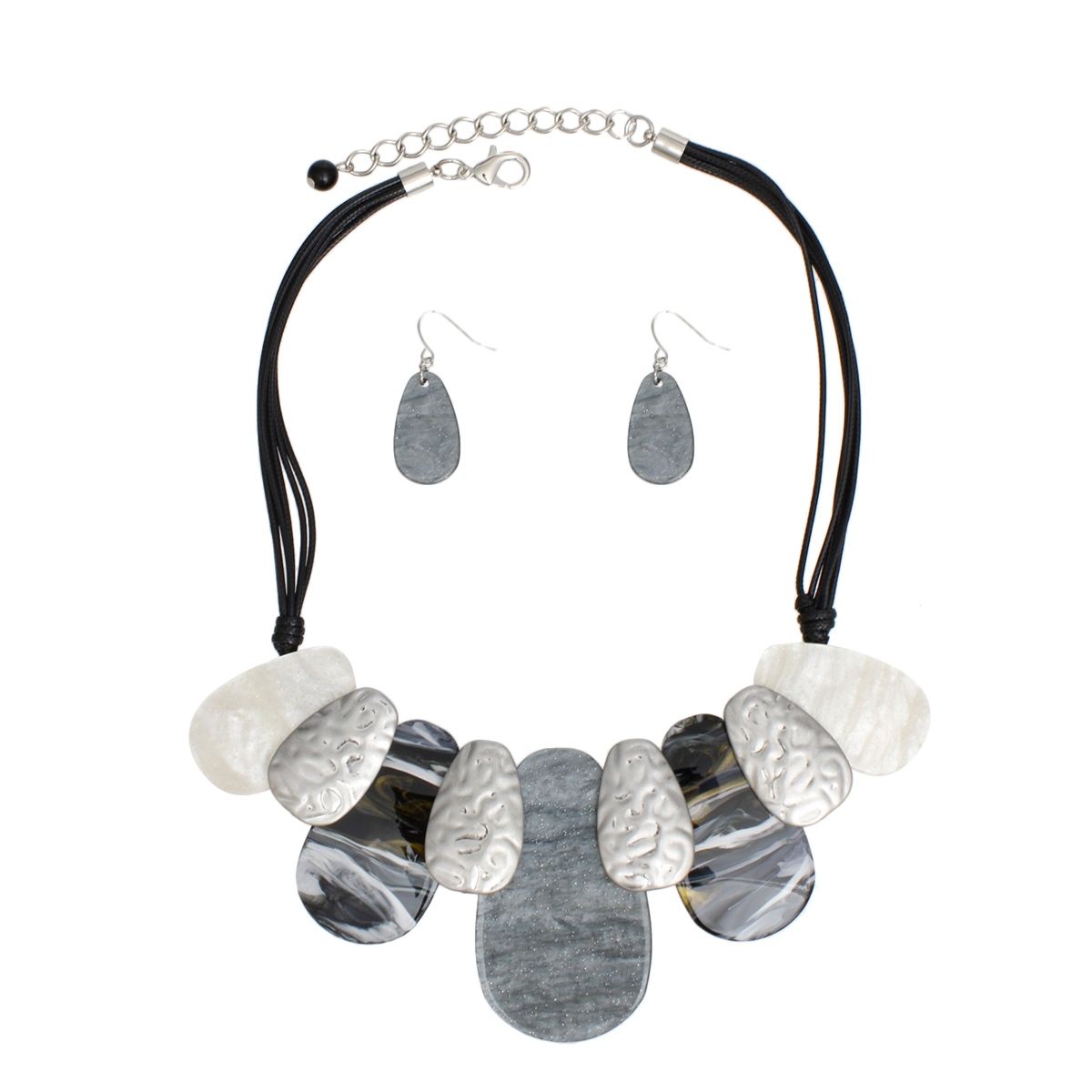 Bib Gray Shades Teardrop Black Cord Necklace