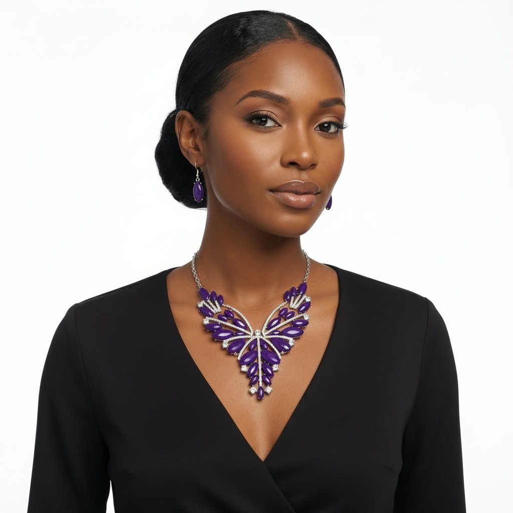 Bib Regal Tribal Purple Cracked Marquise Necklace