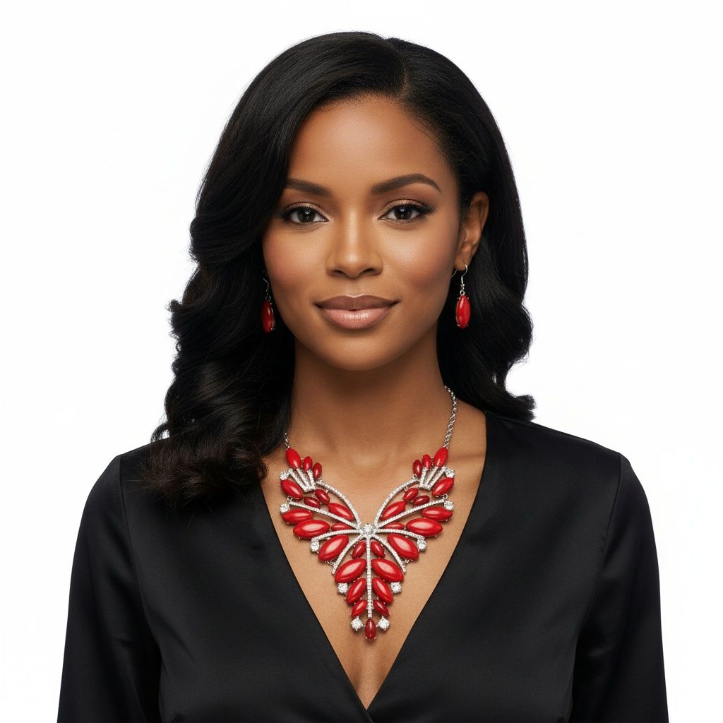 Bib Regal Tribal Red Cracked Marquise Necklace