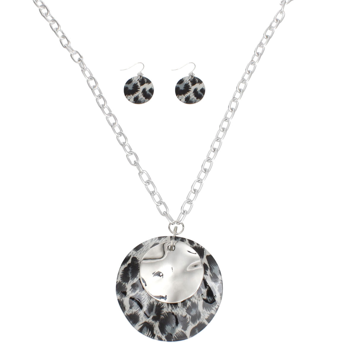 Long Leopard Pendant Silver Chain Necklace Set