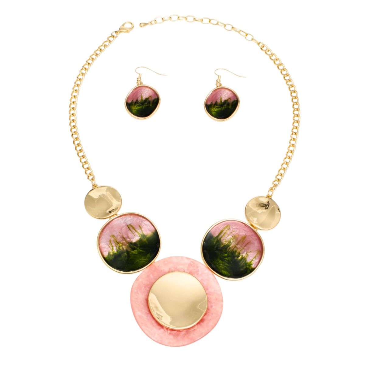 AKA Collar Pink Green Gradient Gold Disc Necklace