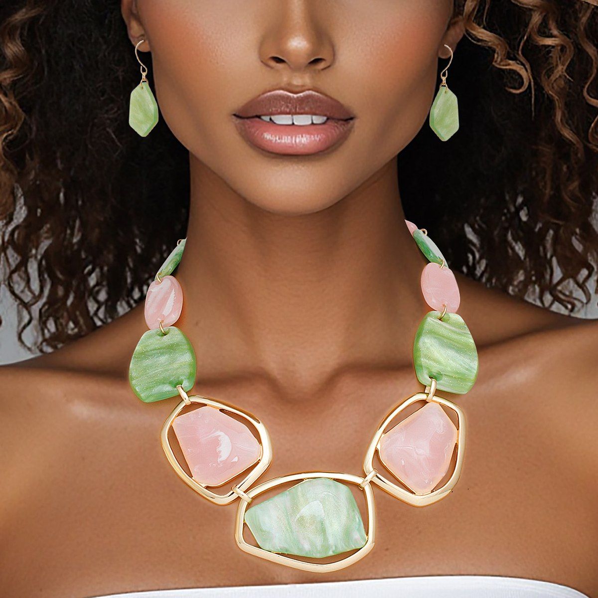 AKA Collar Dreamy Marbled Pink Green Necklace