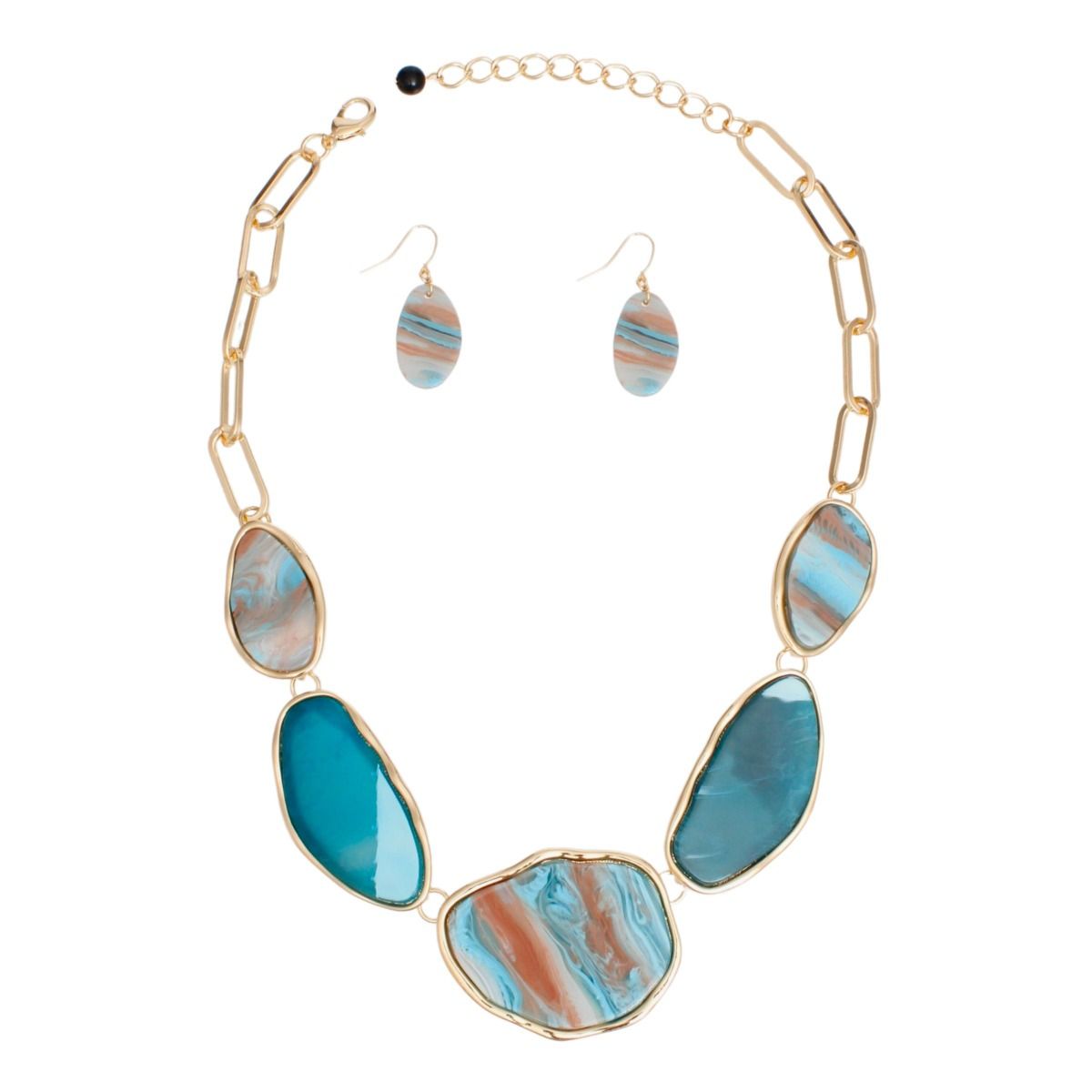 Collar Blue Agate Marbled Gold Necklace for Women