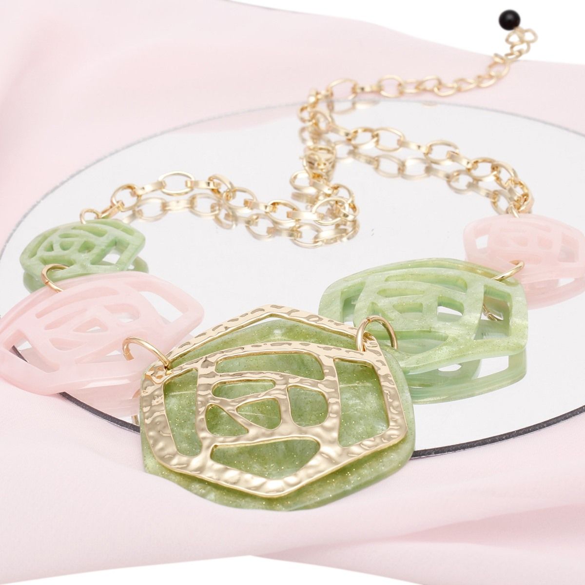 AKA Soror Collar Pink Green Roses Marbled Necklace
