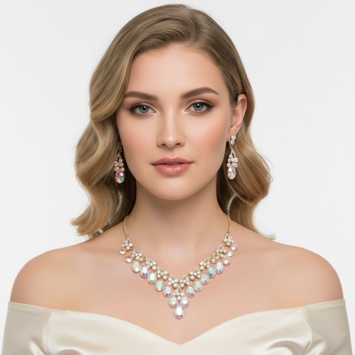 Collar Dramatic Gold Oval Aurbo Crystal Necklace