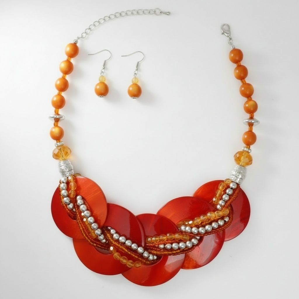 Collar Orange Shell Disc Beaded Necklace for Women