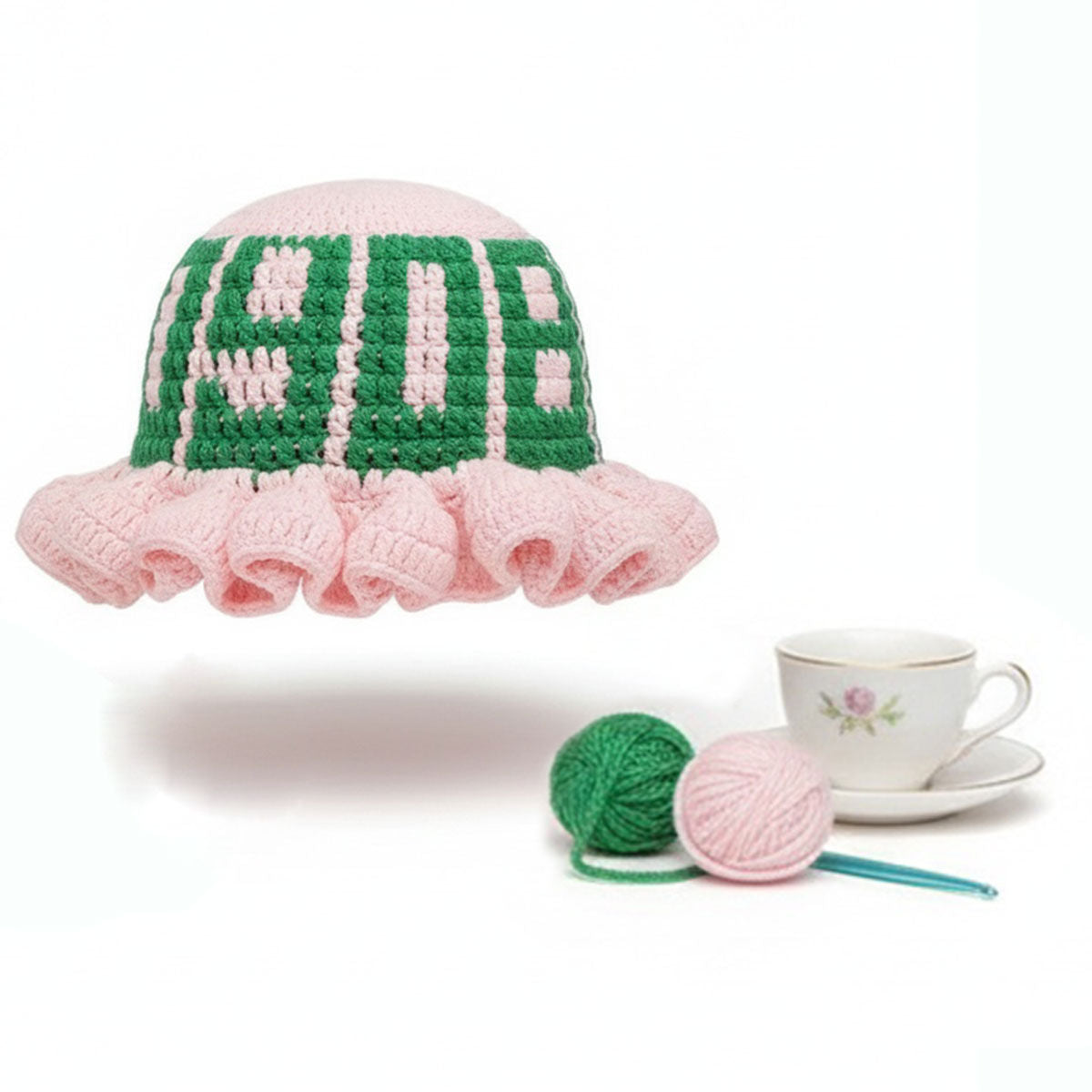 AKA Sorority Pink Crochet Ruffle 1908 Bucket Hat