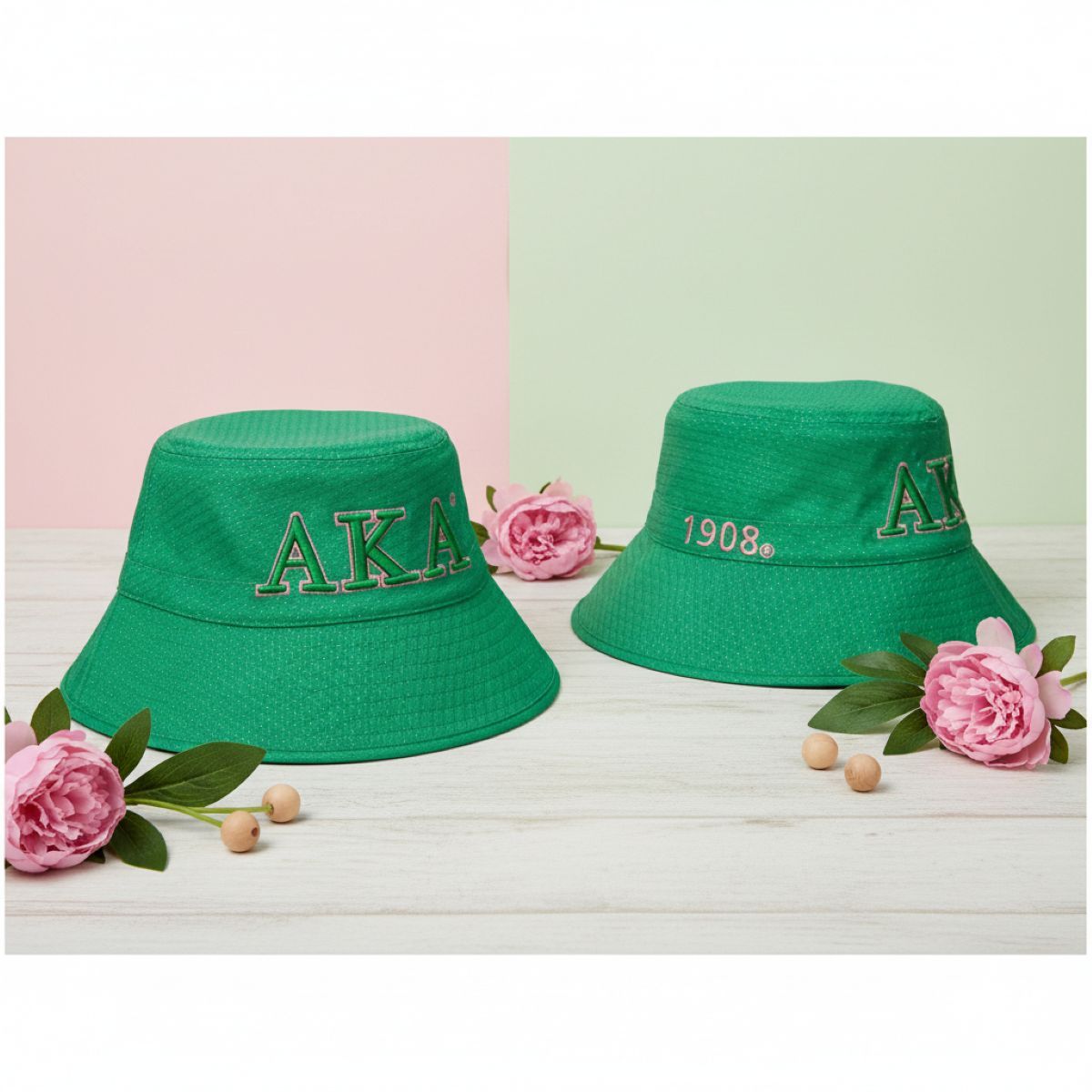 AKA Sorority Green Mesh Embroidered Bucket Hat