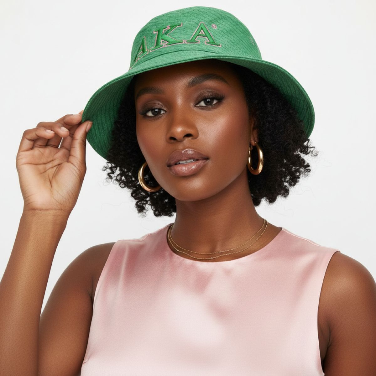 AKA Sorority Green Mesh Embroidered Bucket Hat