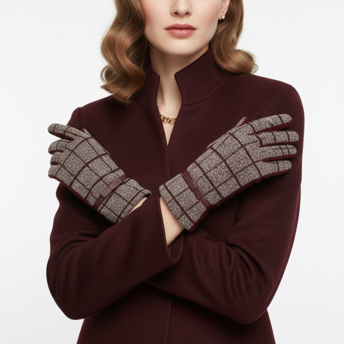 Plaid Wine Touchscreen Winter Gloves for Women