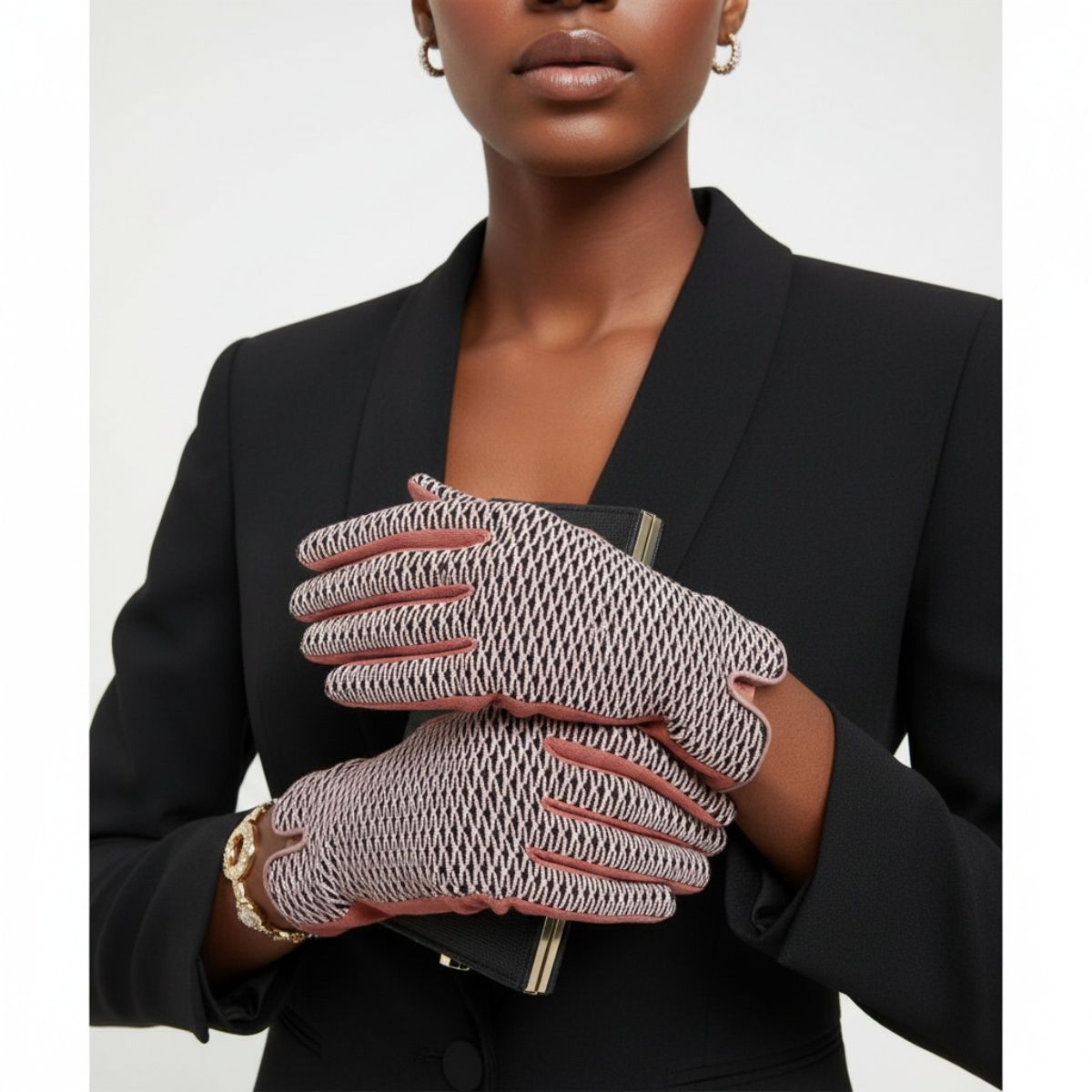 Pink Mauve Cross Wavy Touchscreen Winter Gloves