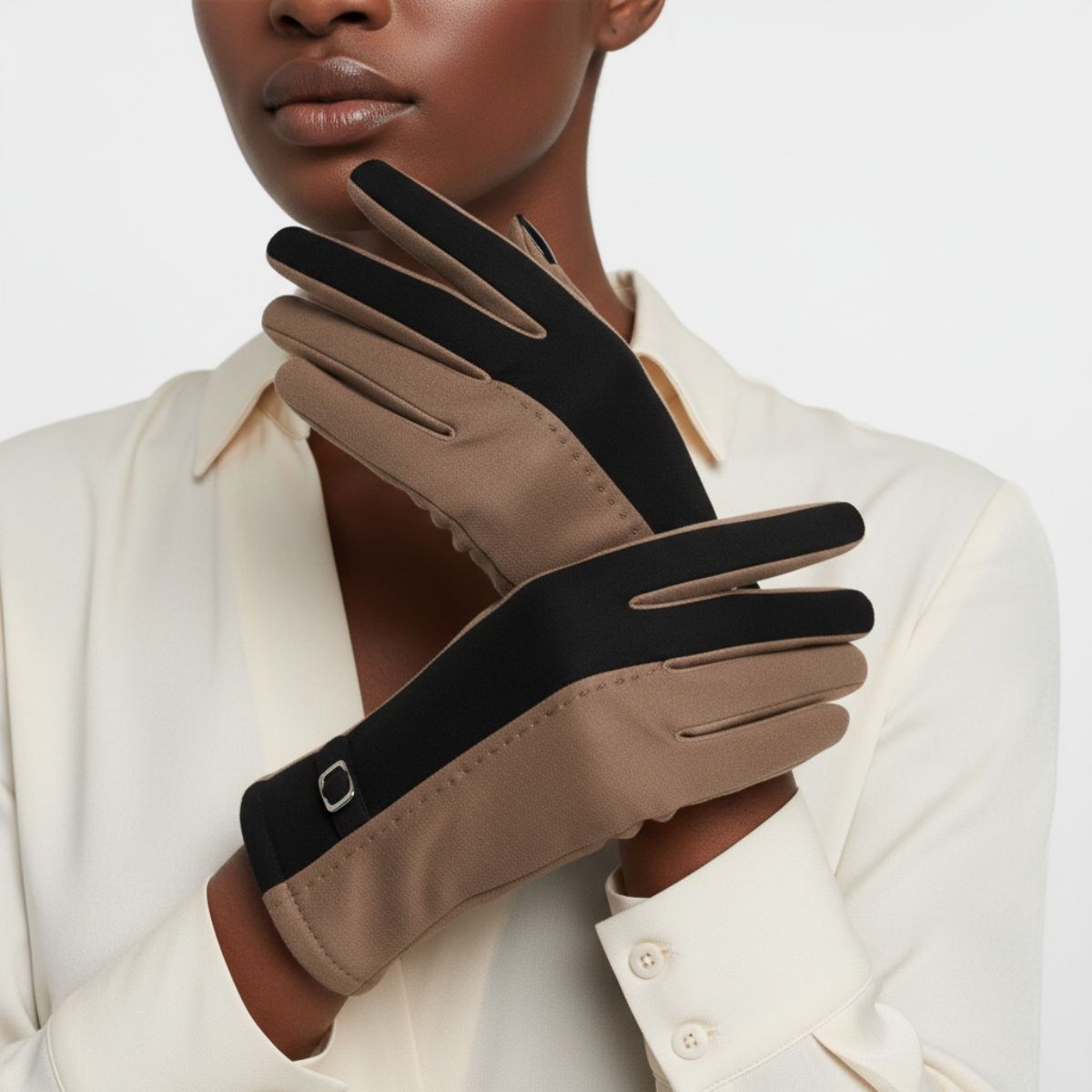 Black Taupe Faux Suede Touchscreen Winter Gloves