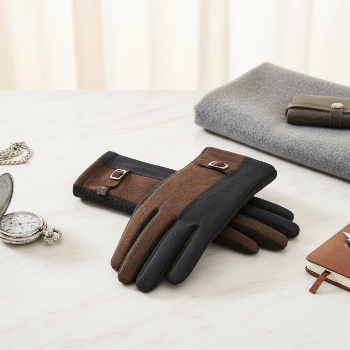 Gray Taupe Faux Suede Touchscreen Winter Gloves